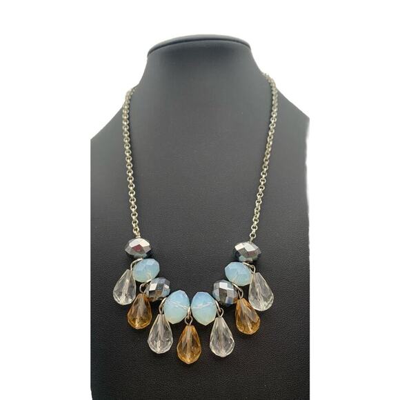 Liz Clairborne Blue Amber & Clear Faceted Glass beaded Teardrop Necklace LC - Picture 1 of 5